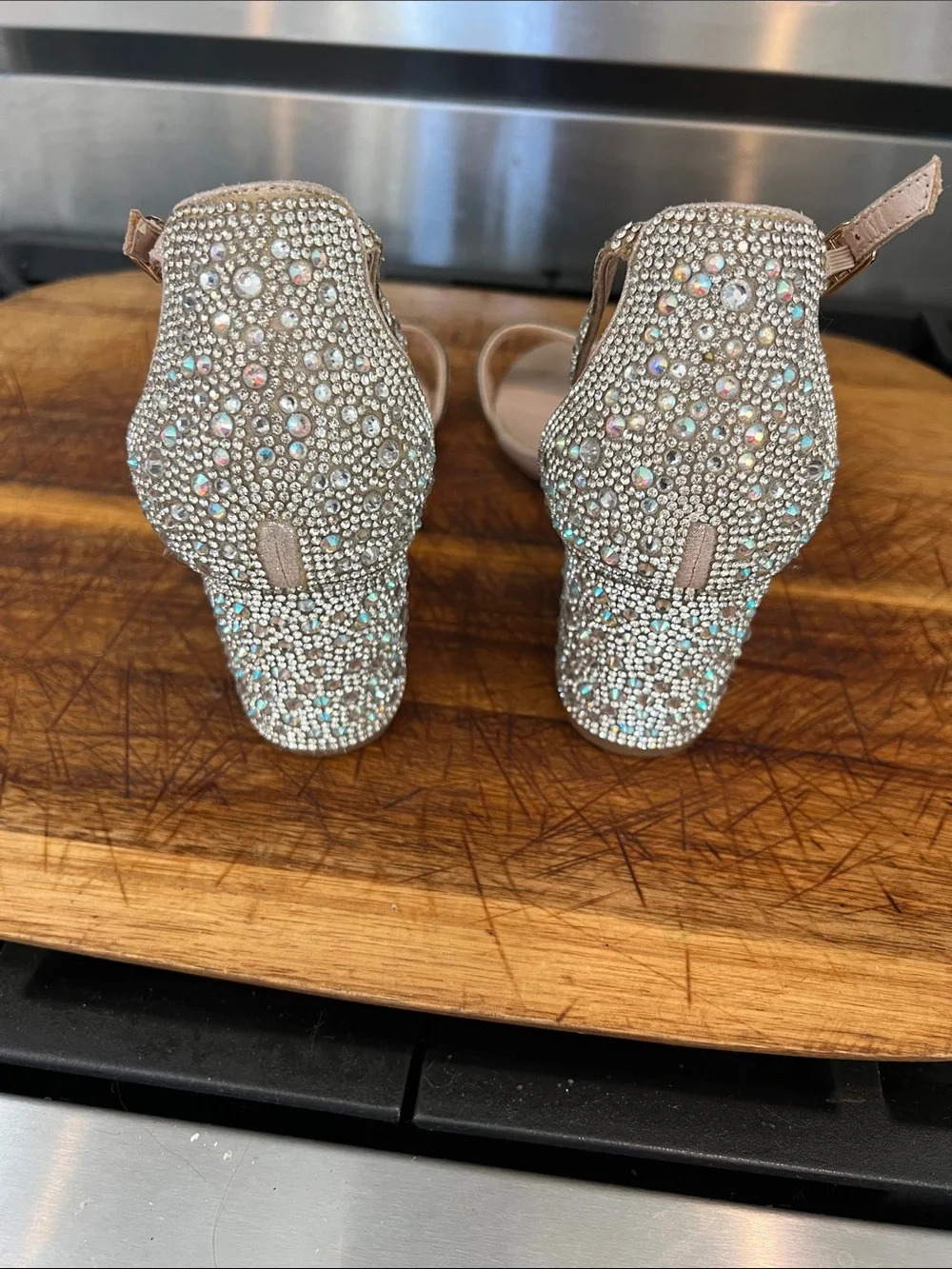 💎 DB Studio Silver Rhinestone Ankle Strap Block Heels Size 10 👡